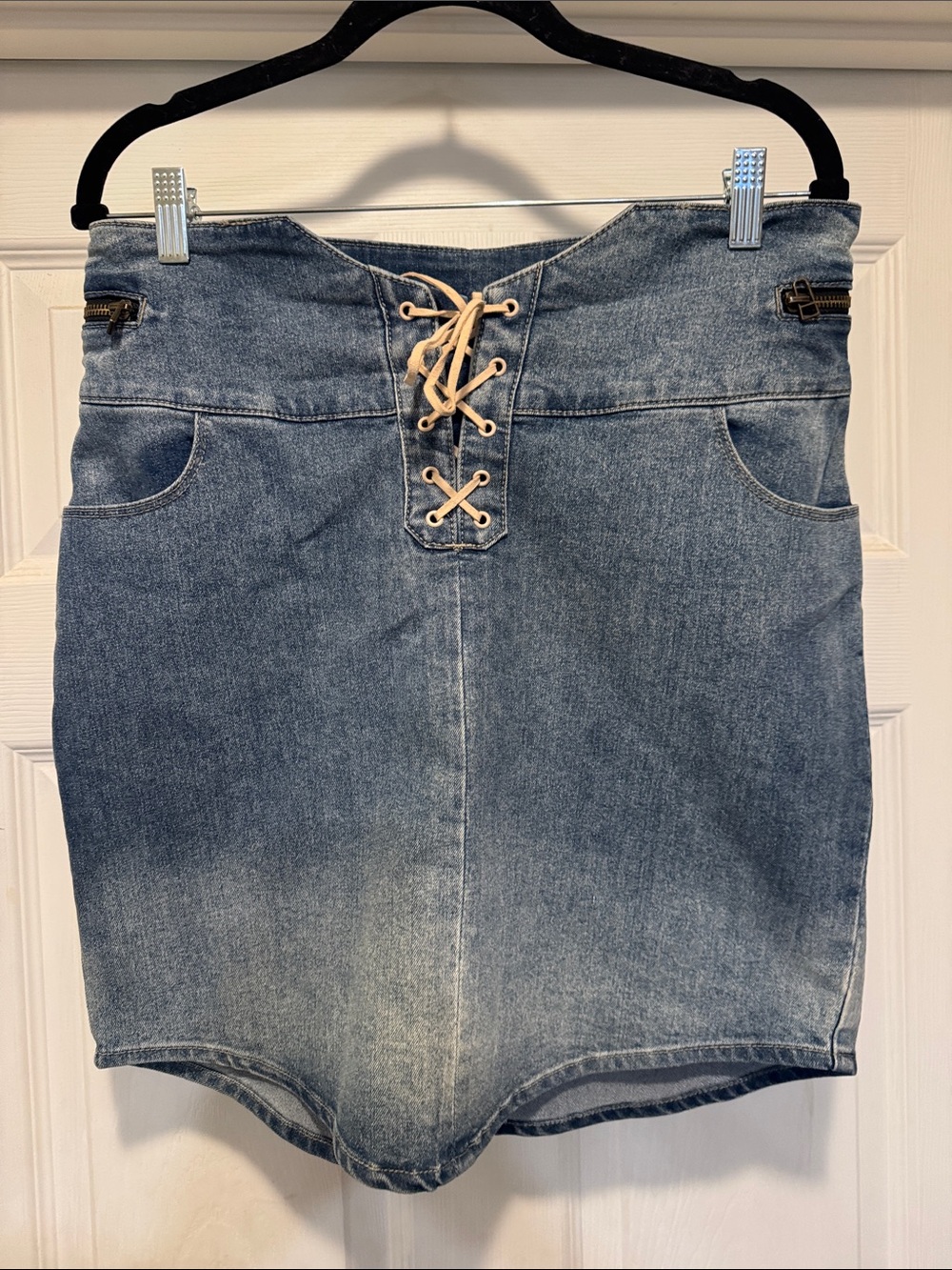 Venus Denim Lace-Up Mini Skirt - Blue